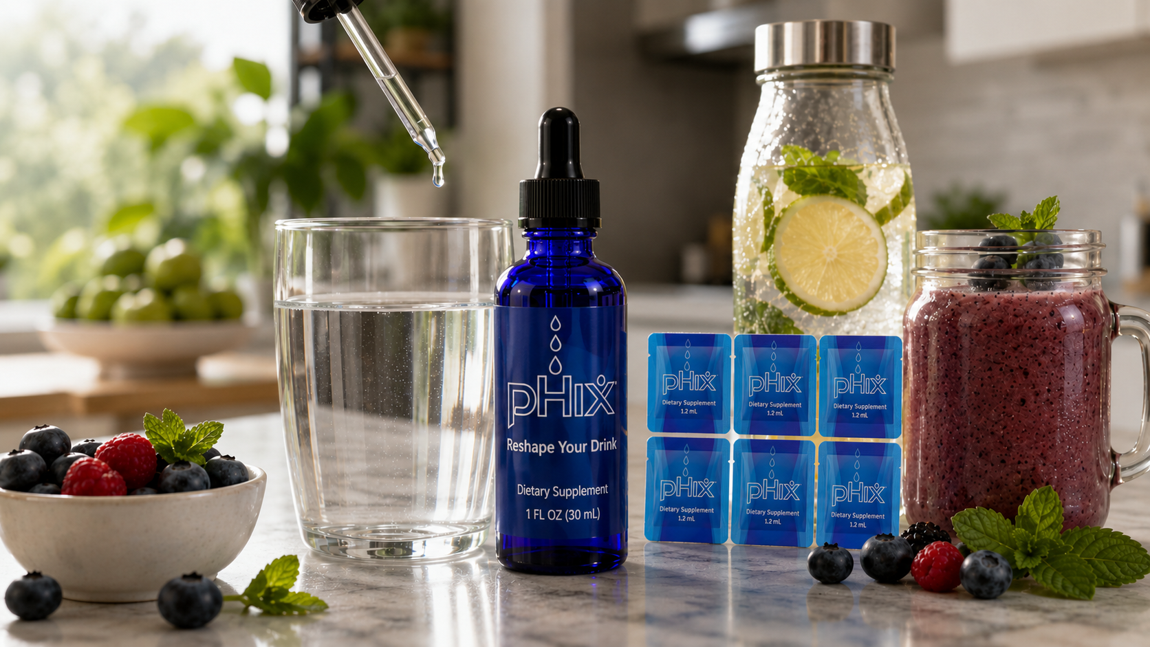 pHix bottle and snaps with beverage lifestyle setup
