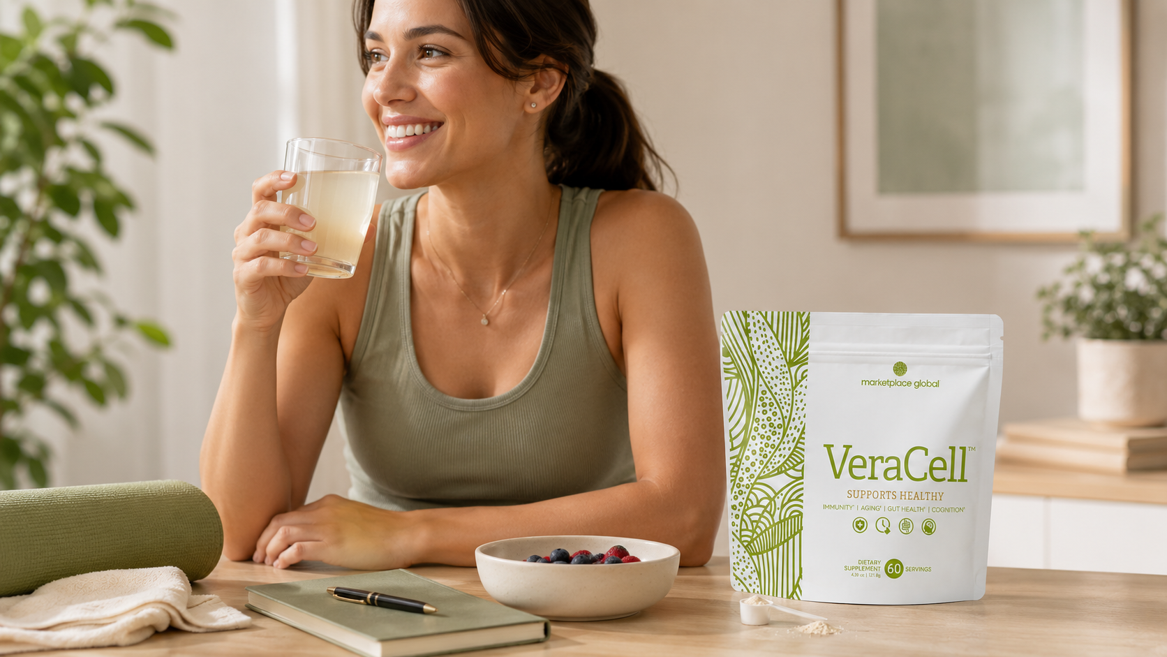 Healthy daily wellness setting with VeraCell nearby